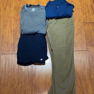 Bundle of 2 outfits- English Laundry Chinos, polo, Champion shorts & top